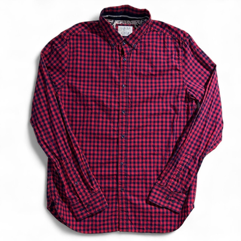 Cactus Man Ricky Singh Mens Red Black Checkered Plaid Cotton Button Down Shirt M